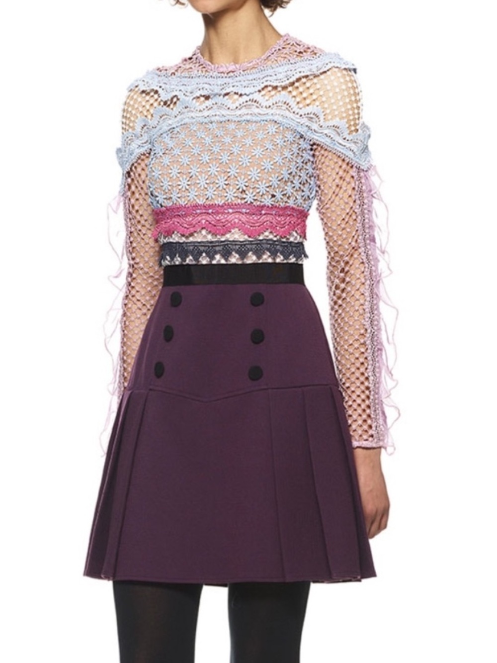 Self-Portrait Bellis Lace Trim Mini Dress Multicolor Size S